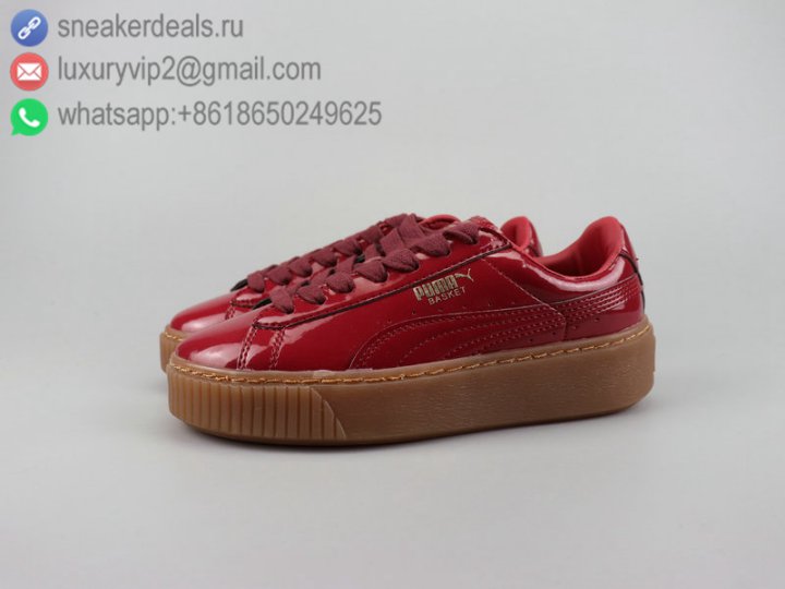 Puma Basket Platform Trace KR Wns Women Shoes Burgundy Patent Leather Size 36-40